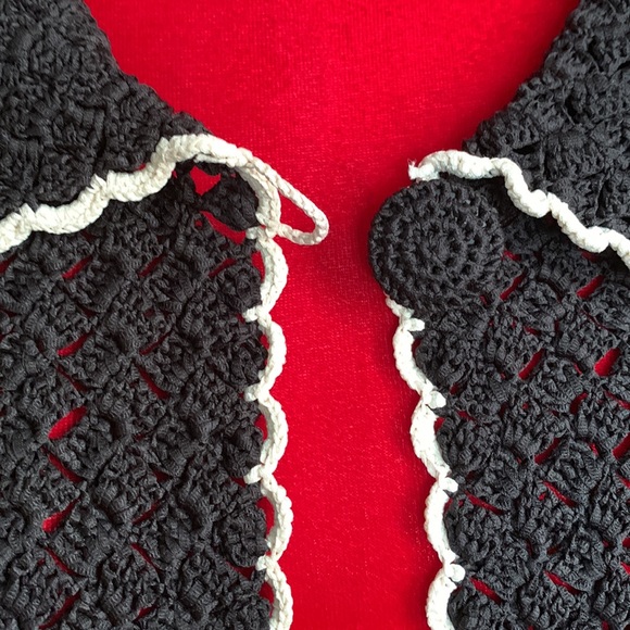 Retro Black and White Crocheted Sweater S/M - Picture 3 of 10